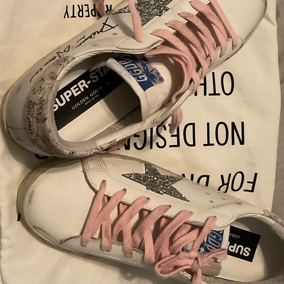 Golden Goose Shoes - Golden Goose White Sneakers with Pink Laces and Silver Star